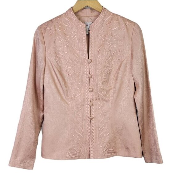 Adrianna Papell Silk Blazer Jacket Embroidered 6 - Picture 1 of 11